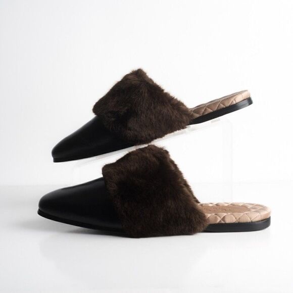 Gucci Mens Black Leather Mules Slippers Faux Fur Quilted Limed ed US 8.5 New main image 9